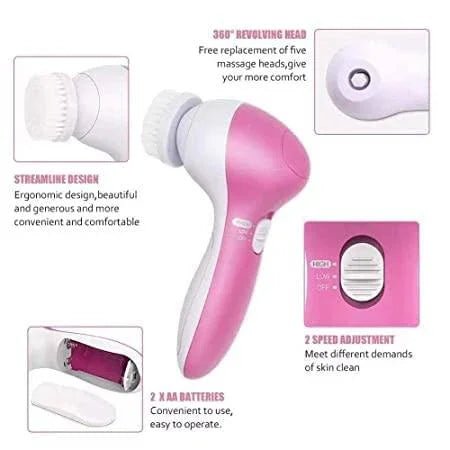 5 in 1 Portable Electric Facial Cleaner Battery Powered Multifunction Massager, - S - PRIMEMART