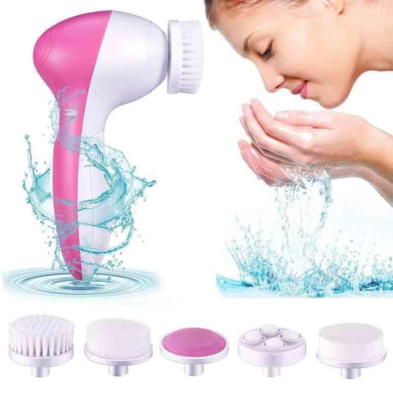 5 in 1 Portable Electric Facial Cleaner Battery Powered Multifunction Massager, - S-PRIMEMART