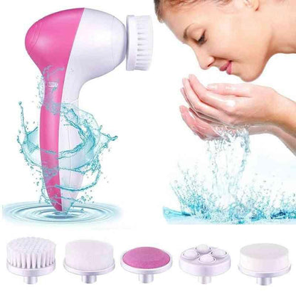 5 in 1 Portable Electric Facial Cleaner Battery Powered Multifunction Massager, - S-PRIMEMART