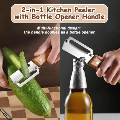 Kitchen Peeler with Wooden Handle & Bottle Opener - S-PRIMEMART
